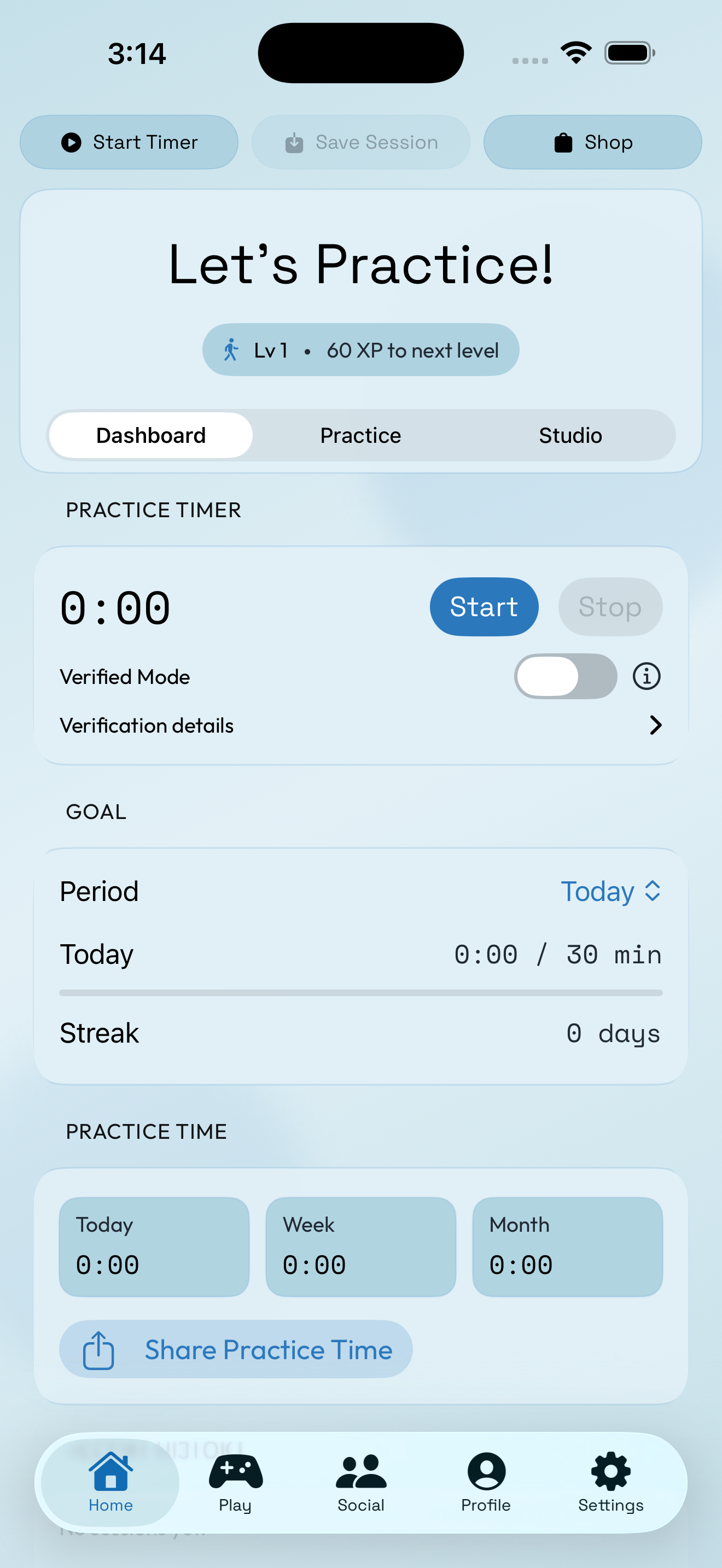 PractiQuest iOS home screen