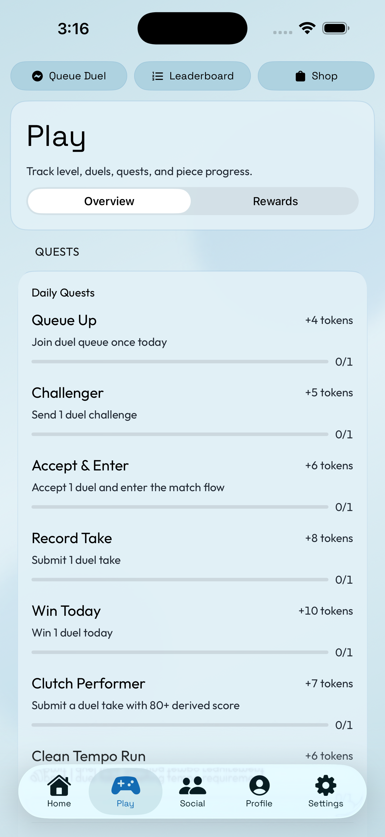 PractiQuest quests screen